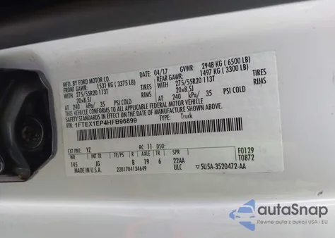 2017 Ford F-150 Xl из США, поврежденный, VIN 1FTEX1EP4HFB96899